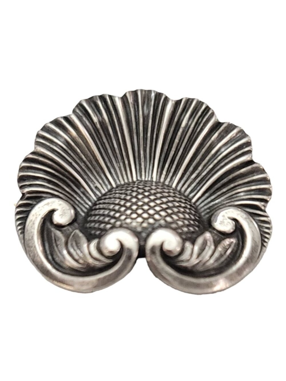 Sterling Silver Jewel Art Clam Shell Feather Brooch, Signed K169